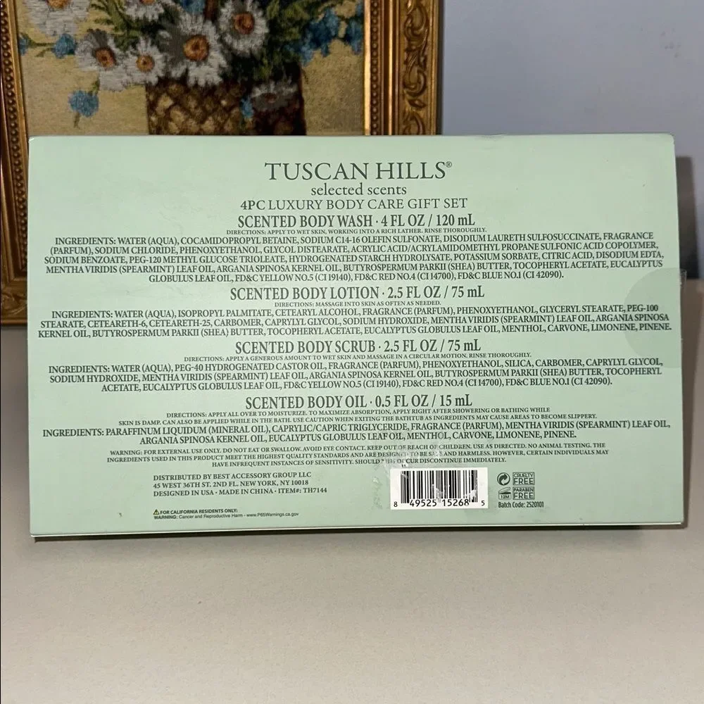 TUSCAN HILLS Unisex 4pc Luxury Body Care Gift Set Spearmint & Argan Oil